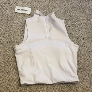 Gold Hinge White Sleeveless Zip Crop Top